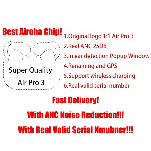 Оригинальный логотип 1:1 настоящий ANC 25DB Airoha чип 1562a Air Pro 3 Gen беспроводные наушники Airpro шумоподавление