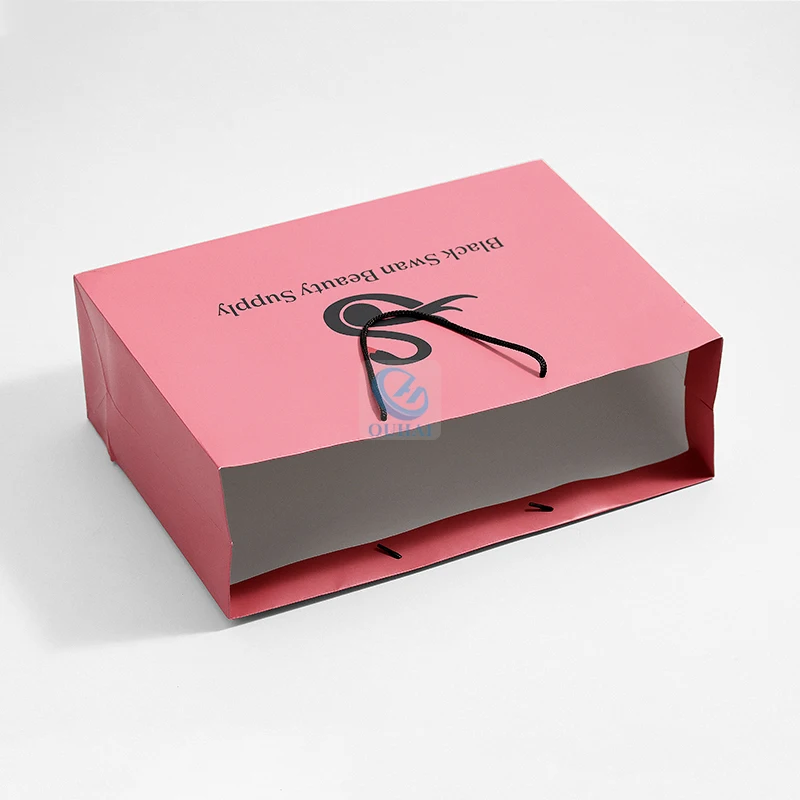 Rose Pink Paper Packaging Plain Tote Gift Bags Reusable Environmental Customized Shopping Bag with Logo Print