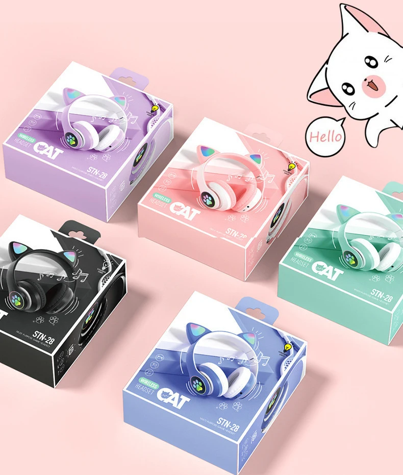 Best seller led light cat ear wireless headphones for kids girls cat headphones wireless