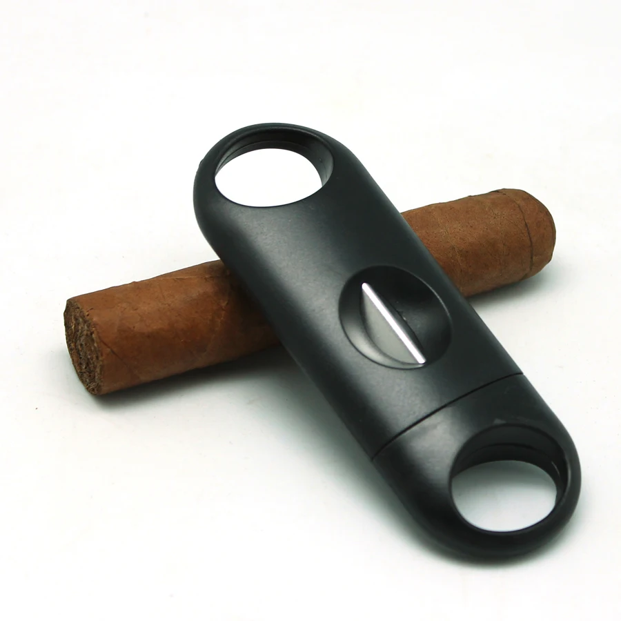 Black Custom Logo Double Blade Guillotine table top plastic Cigar Cutter