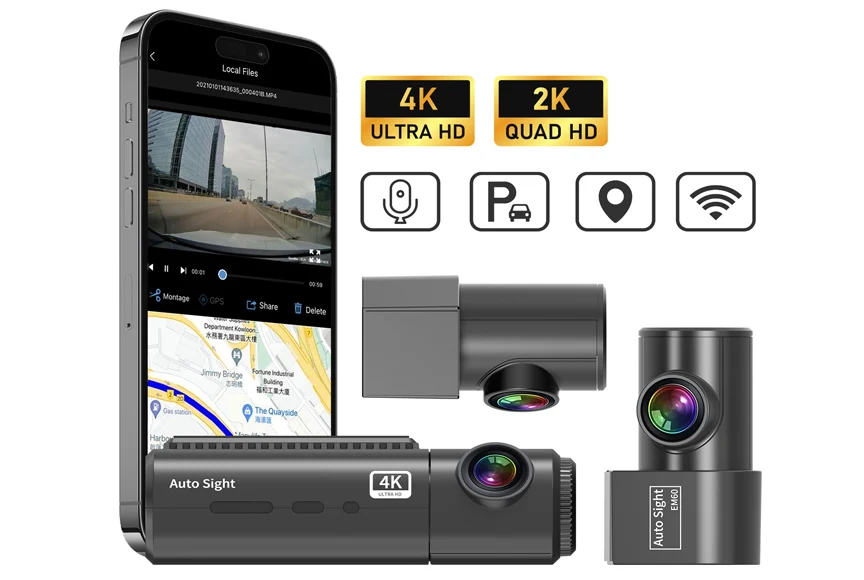 Auto Sight Car Dvr Dash Cam Doble Camara 4k Wifi Gps Dual Lens Front And Rear 4k Dash Camera Car Black Box Camera Dashcam 4k