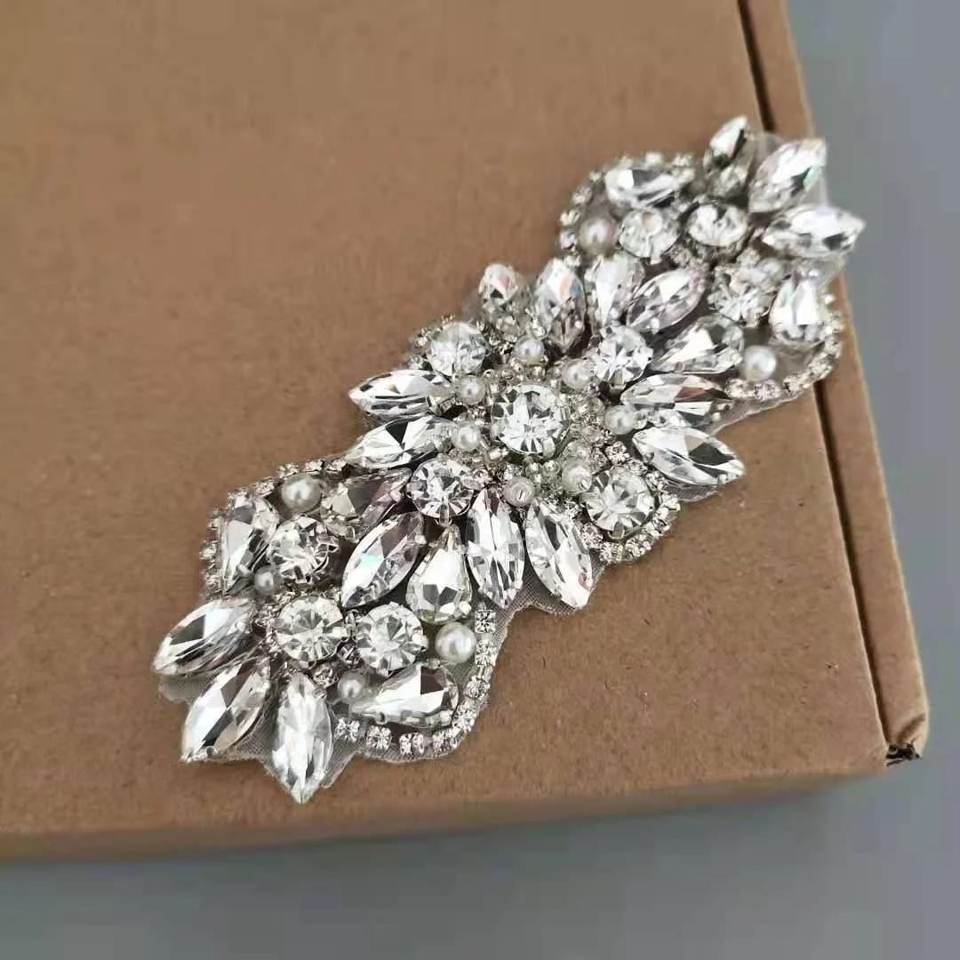 Wholesale Rhinestone Applique Crystal Patch Embroidery,Bridal Sash Crystal Wedding Appliques