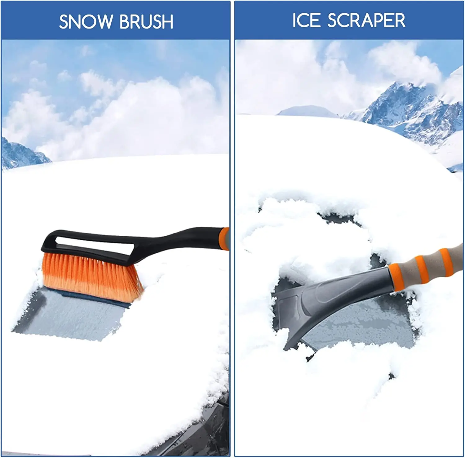 Snow Brush and Detachable Ice Scraper with Ergonomic Foam Grip for Cars, Trucks, SUVs