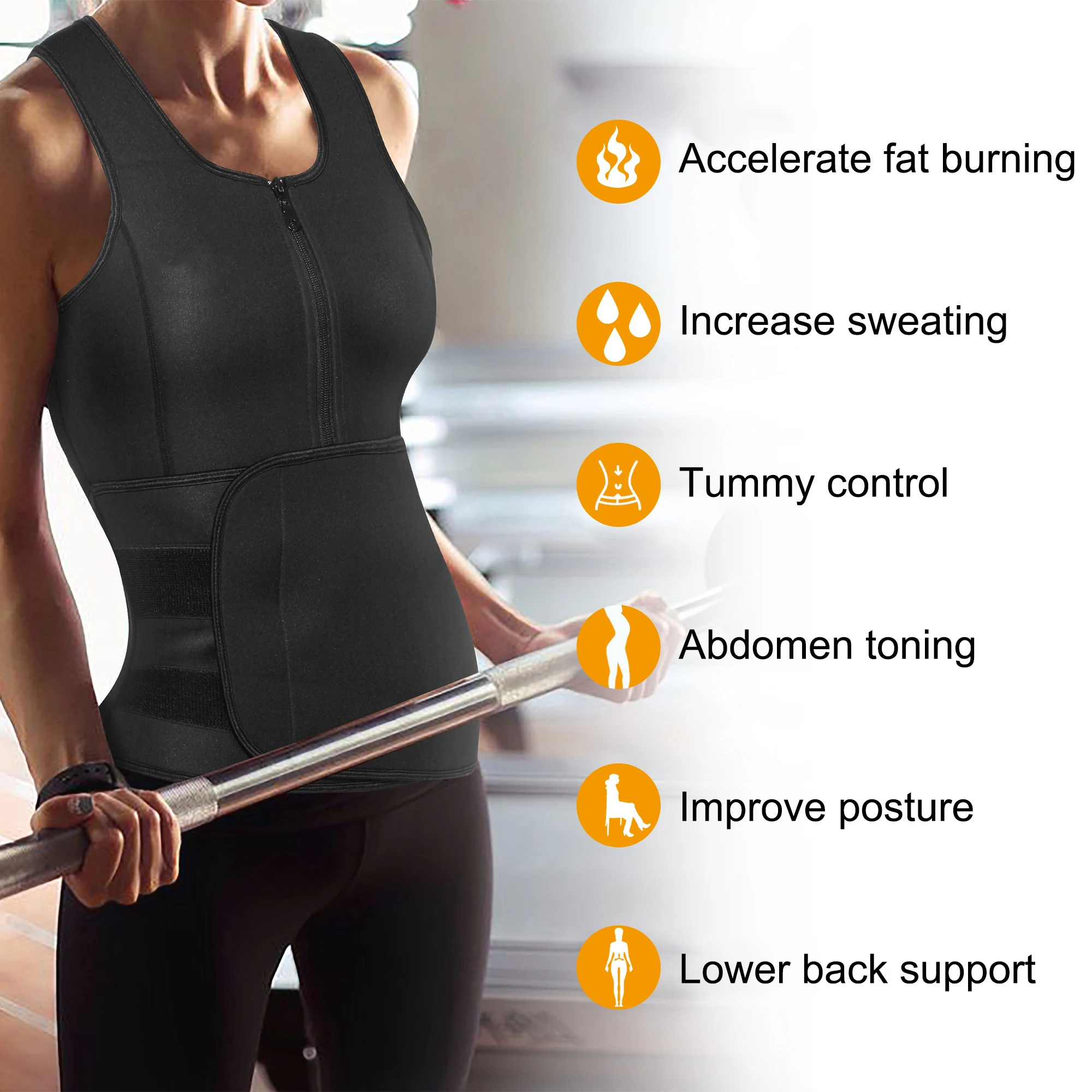Women neoprene sauna Suit Top Body Shapers slimming vest with Adjustable Waist Trimmer Belt