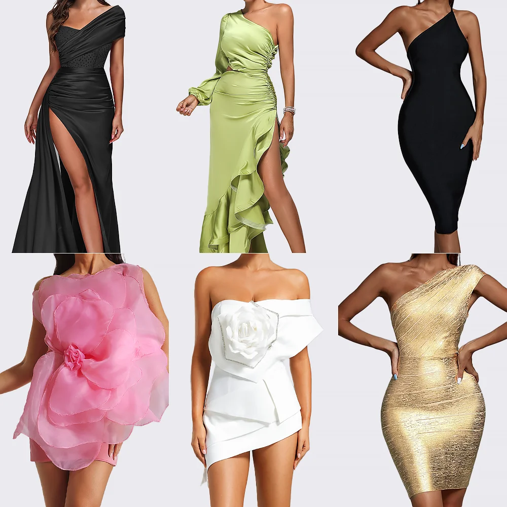 Bella Barnett Wholesale Elegant Short Mini Midi One Shoulder Evening Party Cocktail Bodycon Dress