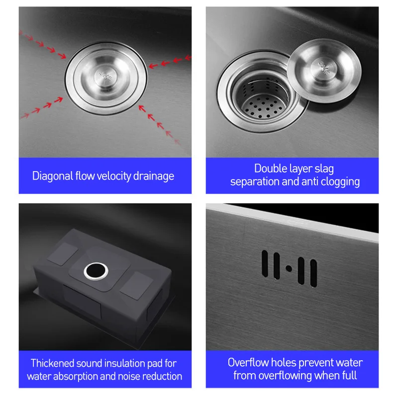 Hot Selling Handle Pull Out Sprayer Kitchen Faucet Fregaderos De Cocina Modern Portable Stainless Steel Smart Kitchen Sinks