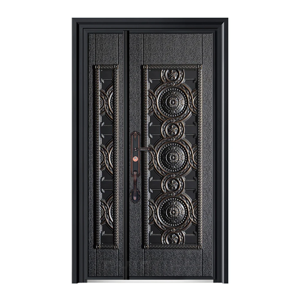 Decorative Style Front Entry Door Superb Exterior Steel Security Door Sound Proof Residential Metal Door