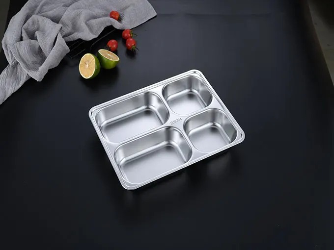 Food Tray Canteen Fast Steel Metal Thali Plate Set Serving With Lid Hospital Stainless Plates Lunch Rectangular Kitchen