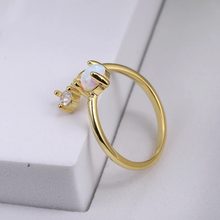 Fine 925 sterling silver gold plated opal stone open ring for women wholesale