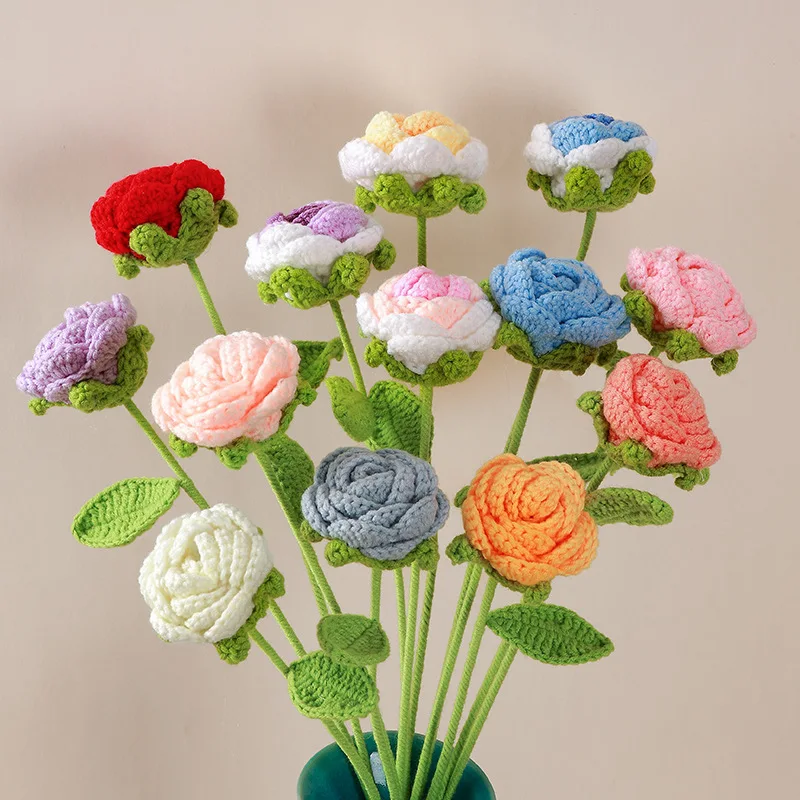 DREA Wholesale Small Artificial Rose Floral Handmade Knitted Flower Crochet Roses for Wedding Bouquet DIY Gifts