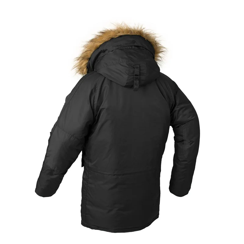 Polyester Fabric Windbreaker Winter Warm Wear Fur Hooded Thick Military Style Coat Men Jacket