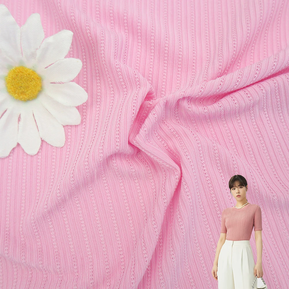 Fabrics and Textiles wholesale Custom rib knit fabric polyester spandex ribbed knitted jersey fabric for dress making