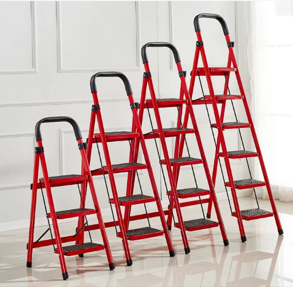 Steel Two -Six Steps Square Tube Folding Iron Ladder Folding Household Ladder  Ladder D Type