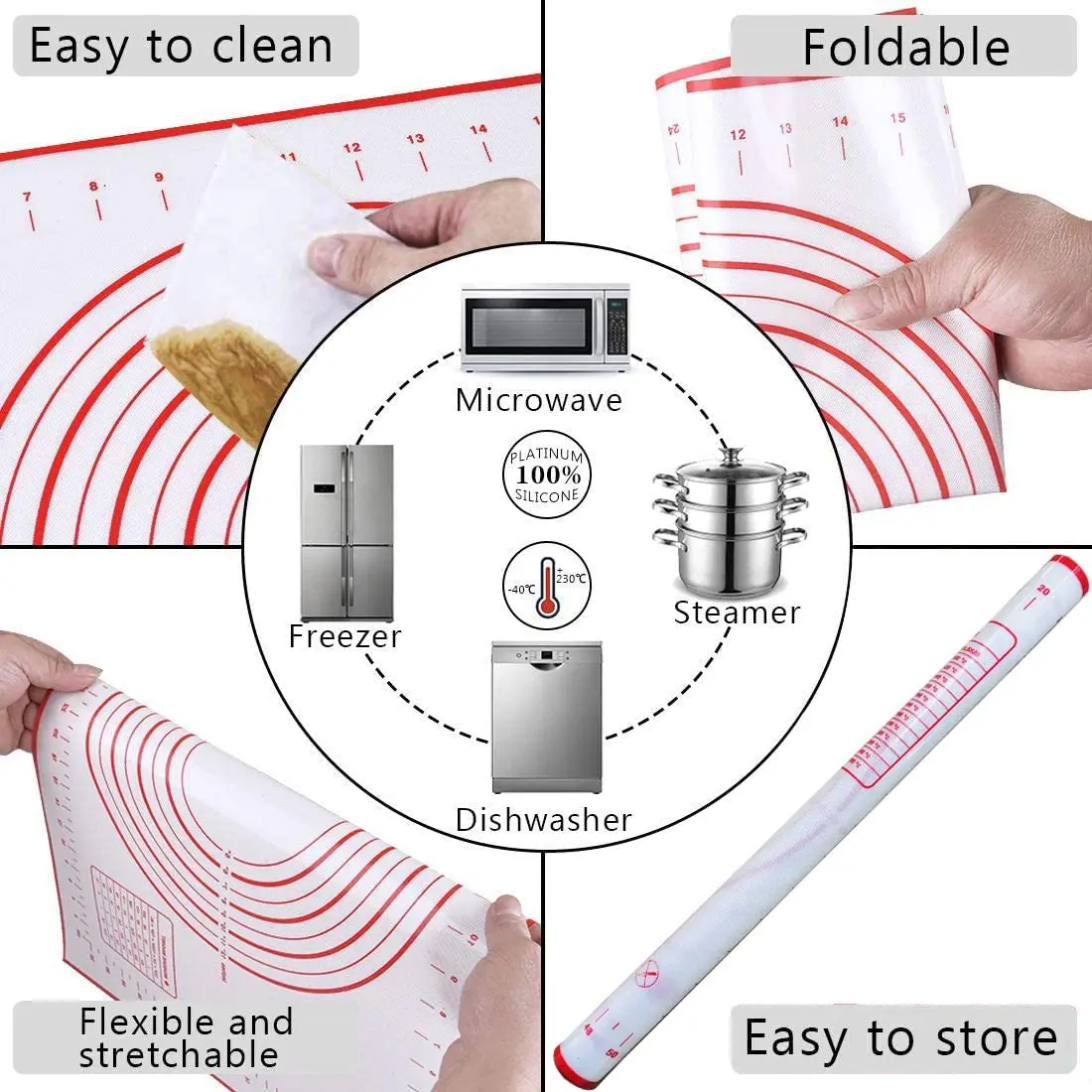 popular  LFGB approved extra large 40*60cm anti-slip easy clean silicone baking  dough griddle pastry mat