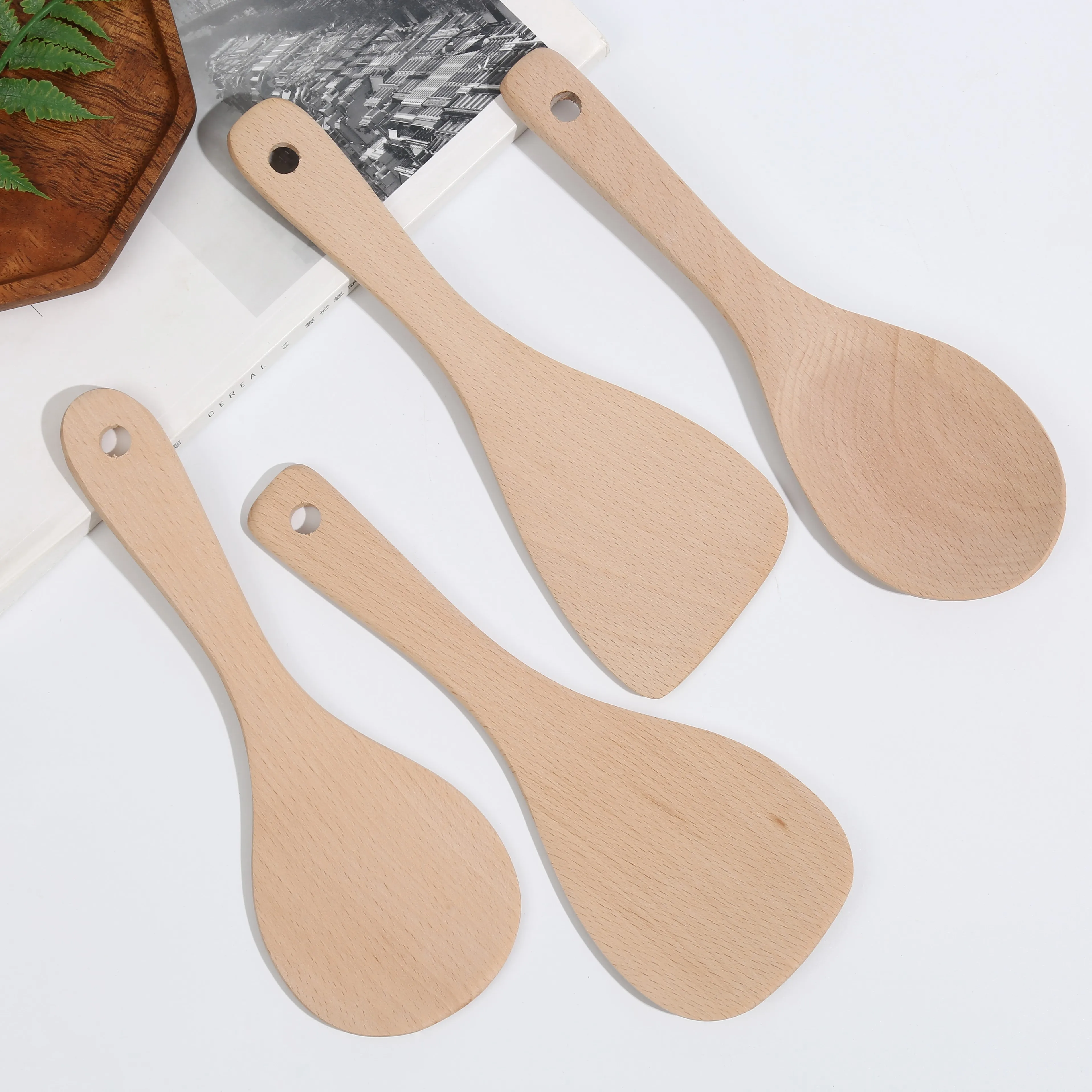 Eco Friendly Biodegradable Cooking Reusable Beech Wooden utensils Spatula Spoon Kitchen Kitchen Accessories Tools set