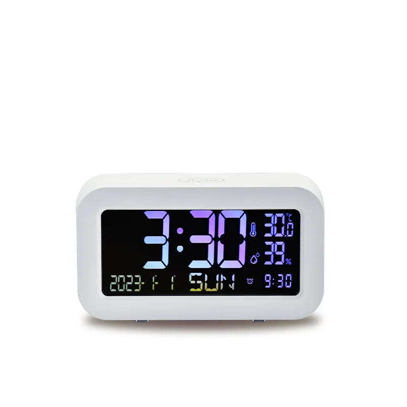 2024 Hot sale Modern Desktop Touch Backlight Function Calendar Colorful LED Alarm Clock with Temperature and Humidity Display