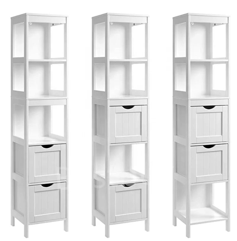 Tall wooden Bathroom Cabinet Storage Cupboard Floor Standing Tallboy Unit, White bathroom furniture