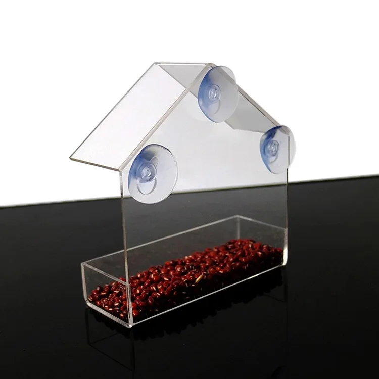 Custom Acrylic House Shaped Window Wild Bird Feeder with Suction Cups