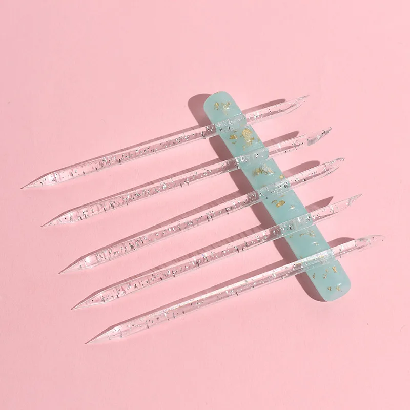Wholesaler plastic nail manicure sticks cuticle pusher removal double sided crystal cuticle pusher