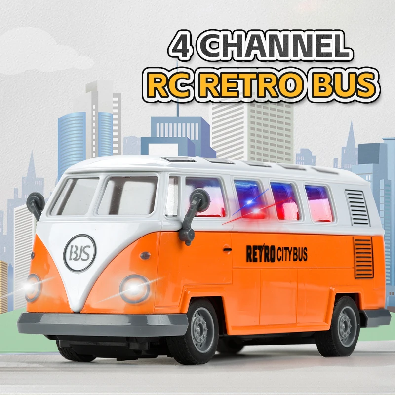 KSF TOP Selling 1:30 Four Way RC Bus Car Toys City Retro Vehicle Remote Control Bus Model Car With Light Sound