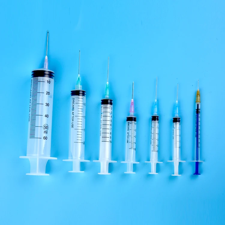 
0.5ml 1ml 2ml 3ml 5ml 10ml 20ml 50ml Disposable Plastic medical syringes with needles 