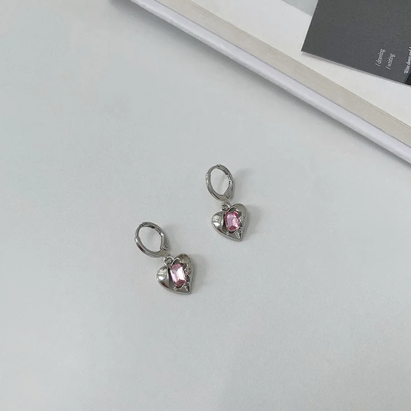 Vershal A5-966 Heart Shiny Pink Zircon Delicate Luxury Women Fine Jewelry Huggie Earrings