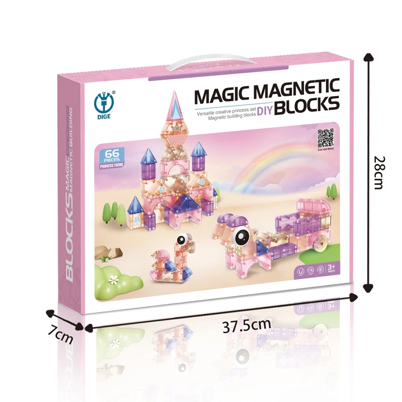 Princess Theme 66pcs of 3d magnetic puzzle cube stacking magnet toy Preschool Educational Construction Sensory Montessori Toys