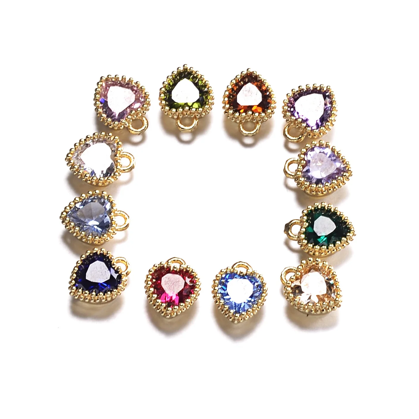 Wholesale Lucky Heart Charms Accessories Zodiac Birth Month Stone Glass Crystal Birthstone Charm Pendants For DIY Jewelry Making