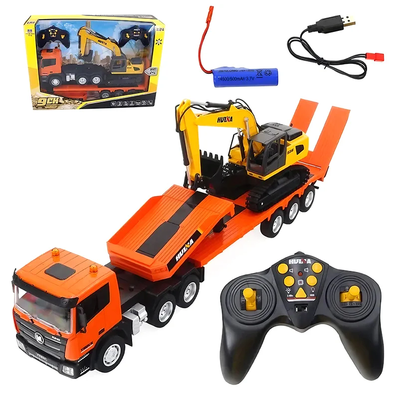 Huina  1319 1/24  9 Channels RC Assembled Tractor Truck with Flatbed Trailer Remote Control Excavator Outdoor Toy Model