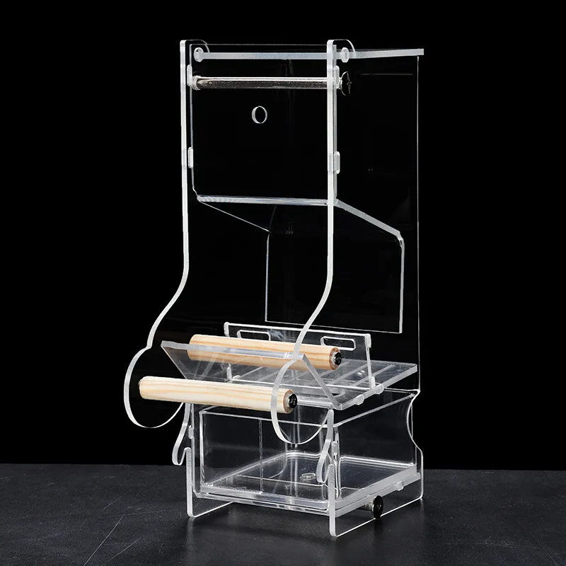 2021 Hot sales transparent Automatic feeding Bird Feeder Acrylic Cage pigeon feeding box parrot feeder