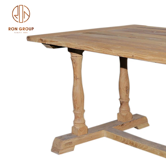Hot Selling French Retro Cafe Shop Dining Room Restaurant Furniture 6 8 Seats American Oak Vintage Rectangular Solid Wood Table