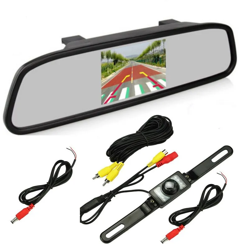 Комплект для зеркала заднего вида автомобиля, 4,3 дюйма, 7 светодиодов, ИК Ночное Видение, водонепроницаемый автомобильный номерной знак, резервный монитор камеры заднего вида