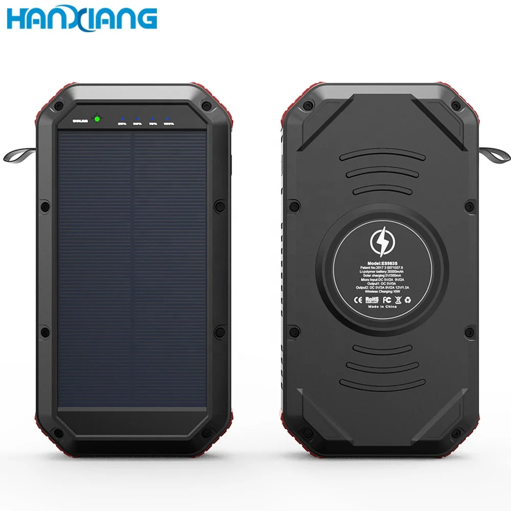 Unique Products To Sell Portable QC3.0 PD Type C Fast 4 USB Flashlight Solar Charger 30000mAh Power Bank for Outdoors Camping