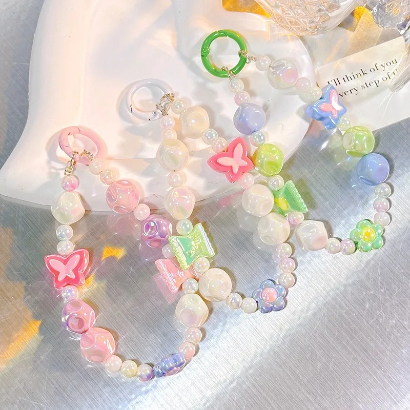 Trendy Butterfly Flowers Cell Phone Chain Charm Women Mobile Phone Lanyard Telephone Decoration Keychain Jewelry Girls Gift