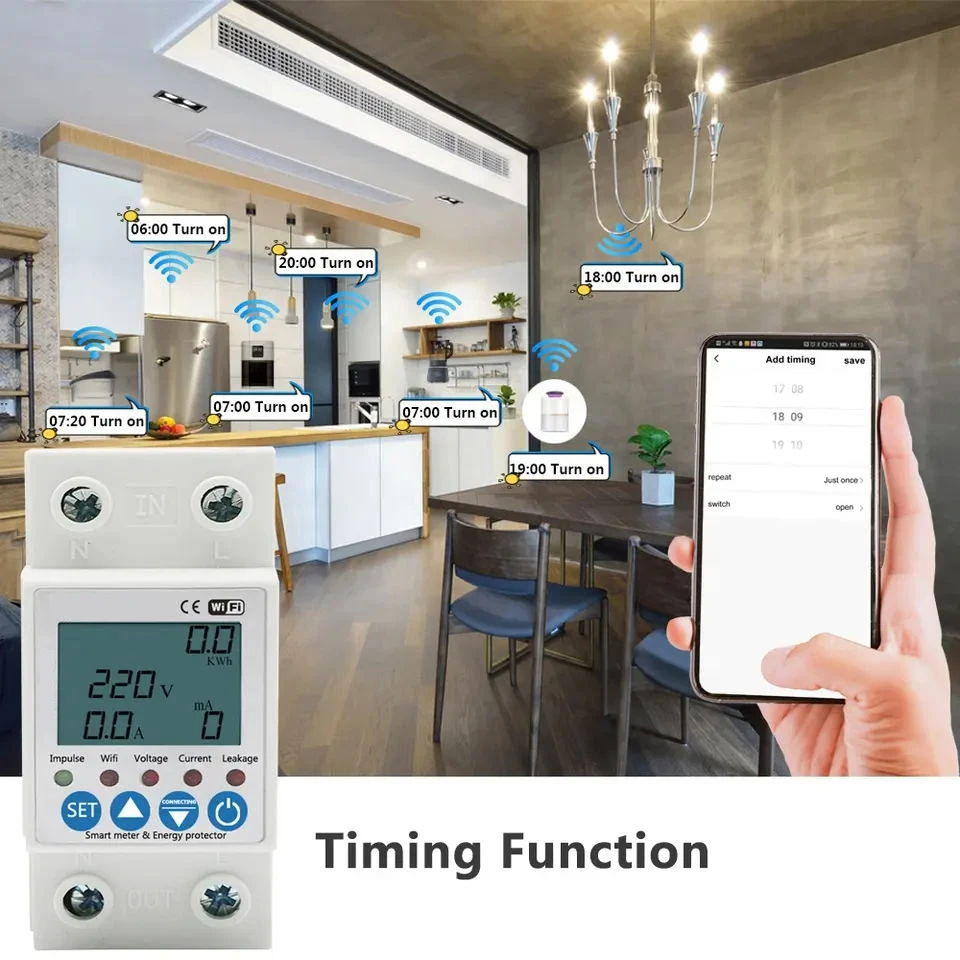 TUYA APP WiFi Smart Circuit Earth Leakage Over Under Voltage Protector Relay Device Switch Breaker Energy Power kW