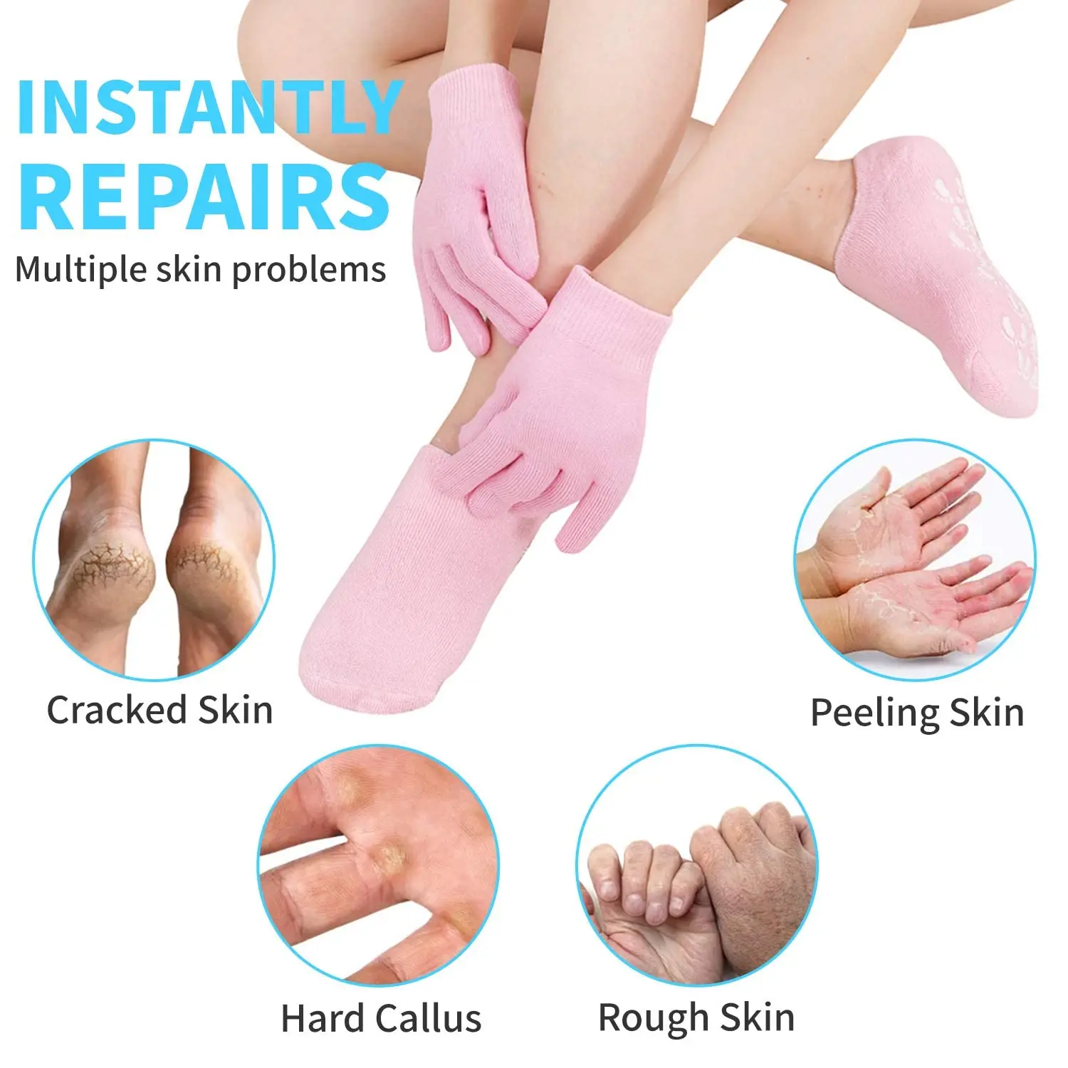 Beauty Healthy Women Foot Spa Pedicure Gel Silicone Sock Moisturizing Gloves For Hands And Feet