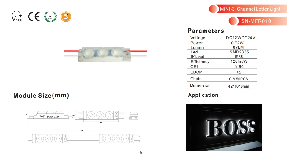 12v led mini module for light box 165 degrees 5 years warranty 3leds smd2835 0.72w lighting channel letter