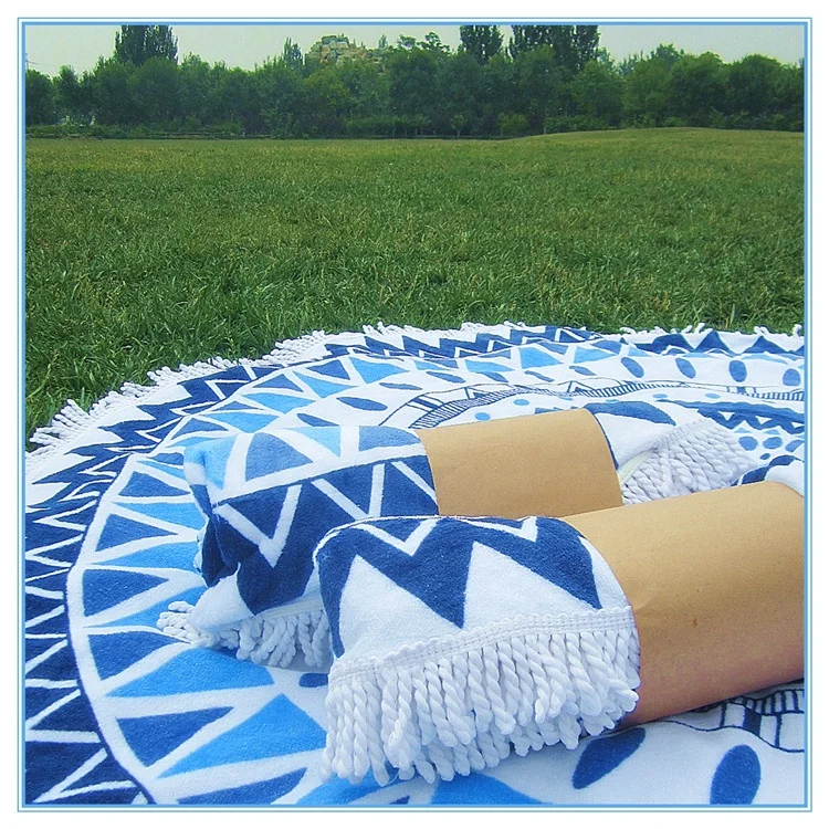 Wholesale Custom Beach Towel Microfiber Sand-Free Round Beach Towel Circle Tassel Towel