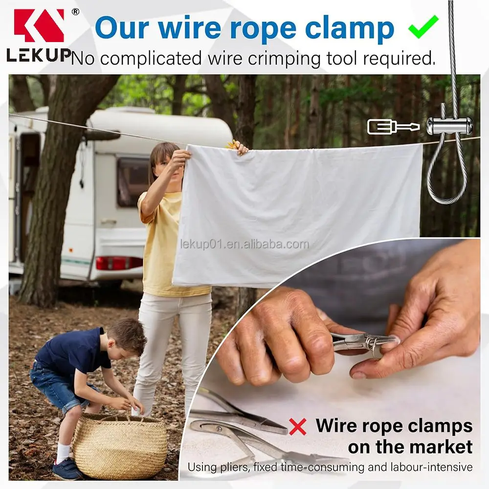 M4 Double Hole Clamp Clip with Screw Stopper I Shaped Cable Clamps Reusable Wire Rope Clip Clamp for 1-2.5mm Wire Rope Cable
