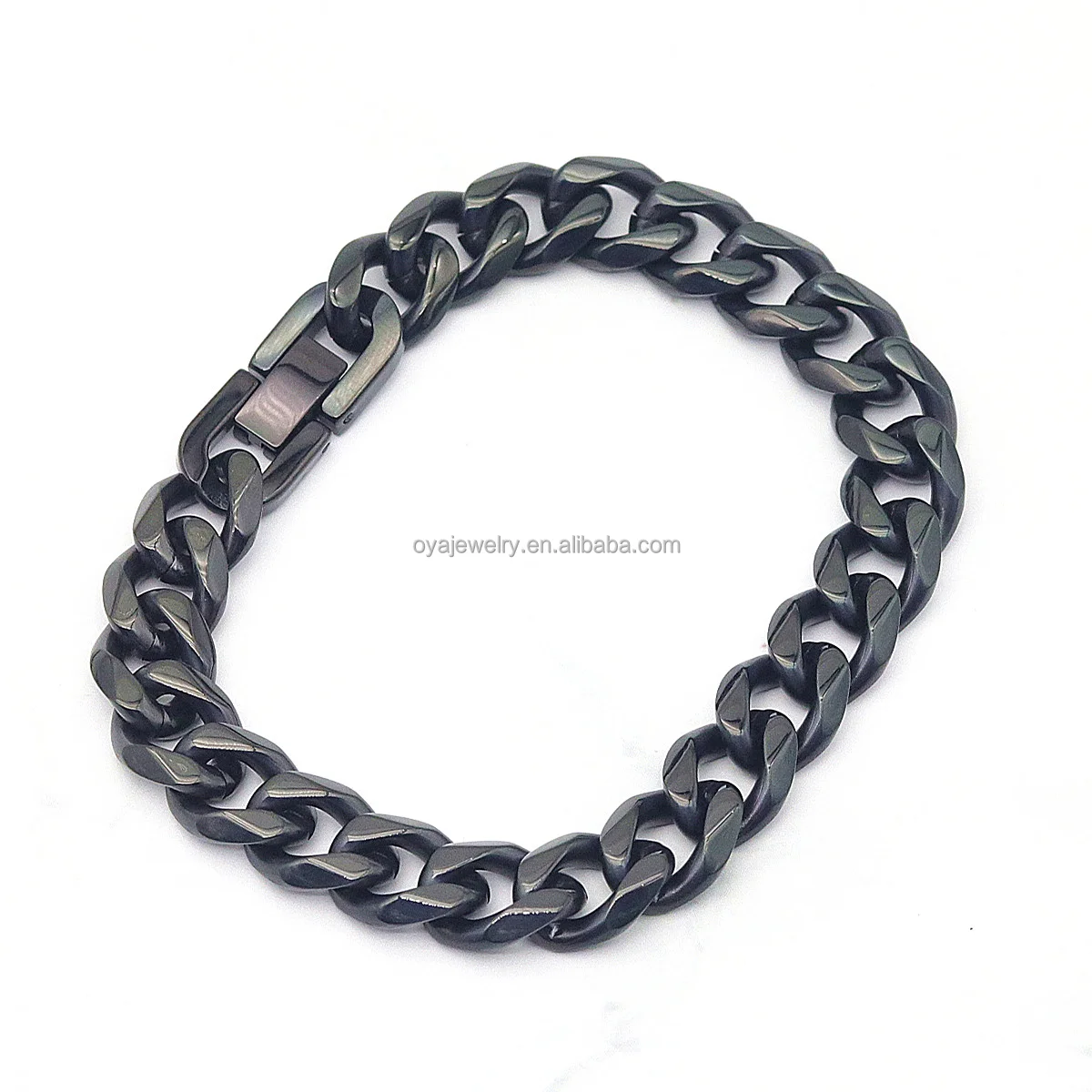 OYA Fashion Classic Jewelry Bracelet Vintage Silver Black Gold Plated Color Stainless Steel Miami Cuban Chain Bracelet Men