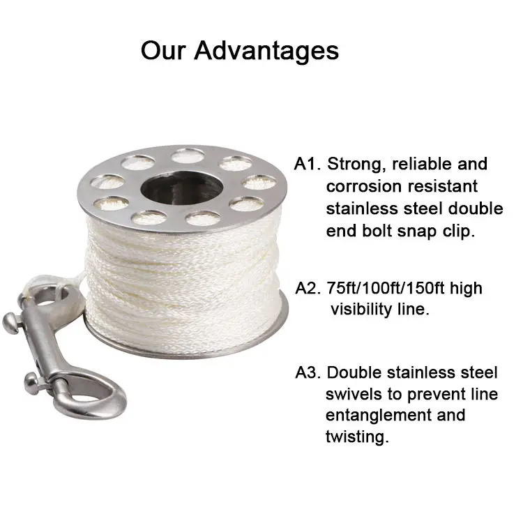 Stainless steel Nylon Line 75 ft 100 ft 150 ft Diving Reel ,Finger Reel Spool for diving Aluminum Lightweight Scuba Finger Reel