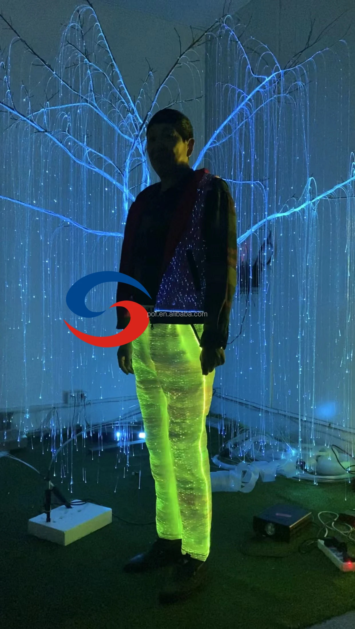 RGB LED emit light Fiber Optic Fabric Luminous Pants Customized Wide Leg Trousers and Pants