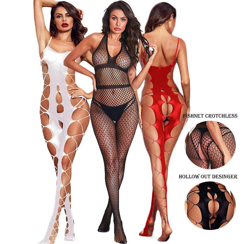 Sexy Stretchy Silk Full Bodystocking Black Thigh High Fishnet Body Stockings