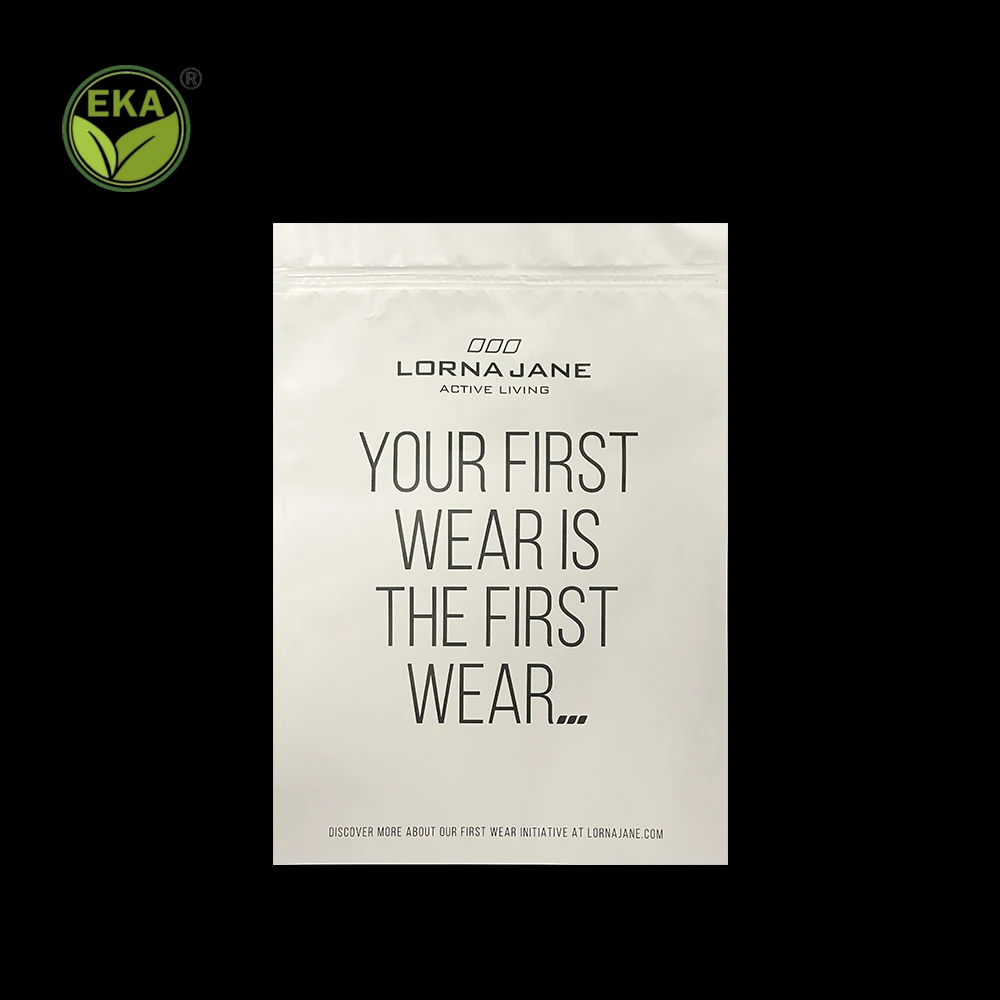 Eco Biodegradable Disposable Grip Seal T-Shirt Sleeve Skirt Underwear Clear Clothing Packaging White Kraft Paper Plastic Bag