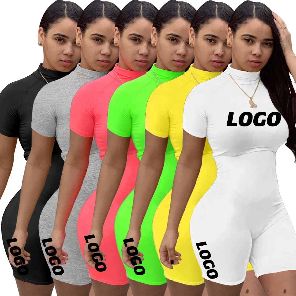 Summer Customization Sports Factory Price Fashion Club Casual Lady  Solid Zipper Fitness Pants Soft Shorts Women Set Jumpsuit