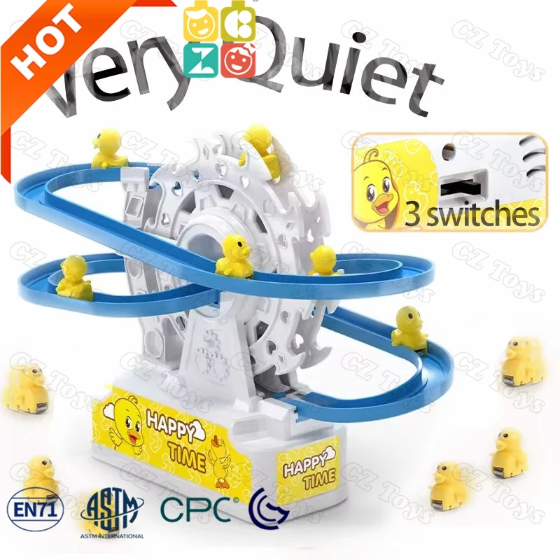 Hot Sale Educational Games Sliding Railway Roller Coaster Toy 3 Mini Duck Electric Track Slide Slot Toy Small Duck Climbing Toy