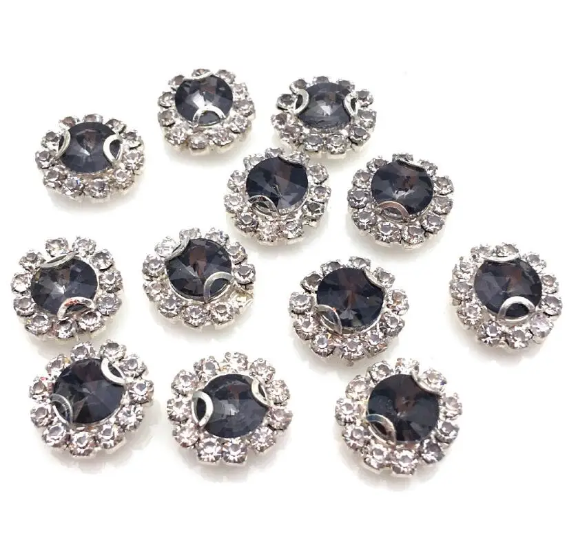 Sewing crystal button dress black big chinese custom coat fancy decorative metal rhinestone customized buttons for women clothes