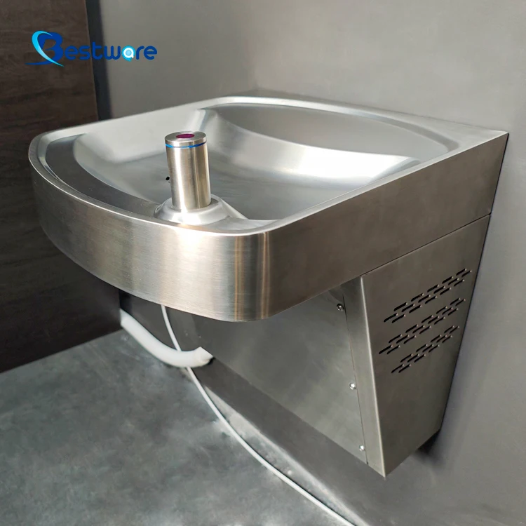 Нержавеющая Сталь Настенный общественный фонтан питьевой воды с барботером кран для публики