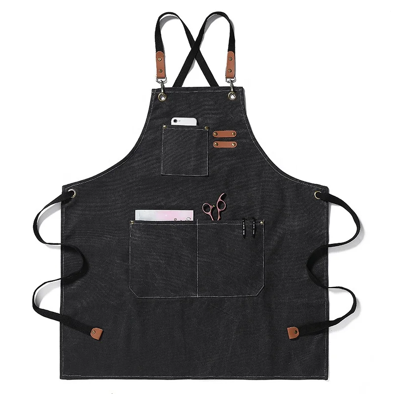 FYD High Quality Grill Restaurant Bar Shop Cafes Beauty Nails Studios Uniform Chef Apron Kitchen Canvas Aprons With Pocket