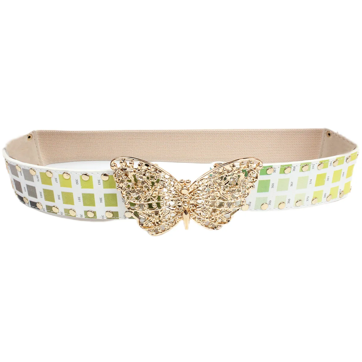 Fashion Women Elastic Belt for Ladies Butterfly Pattern Design Buckles Elastic Waist Belt for Dress Customization and Wholesale